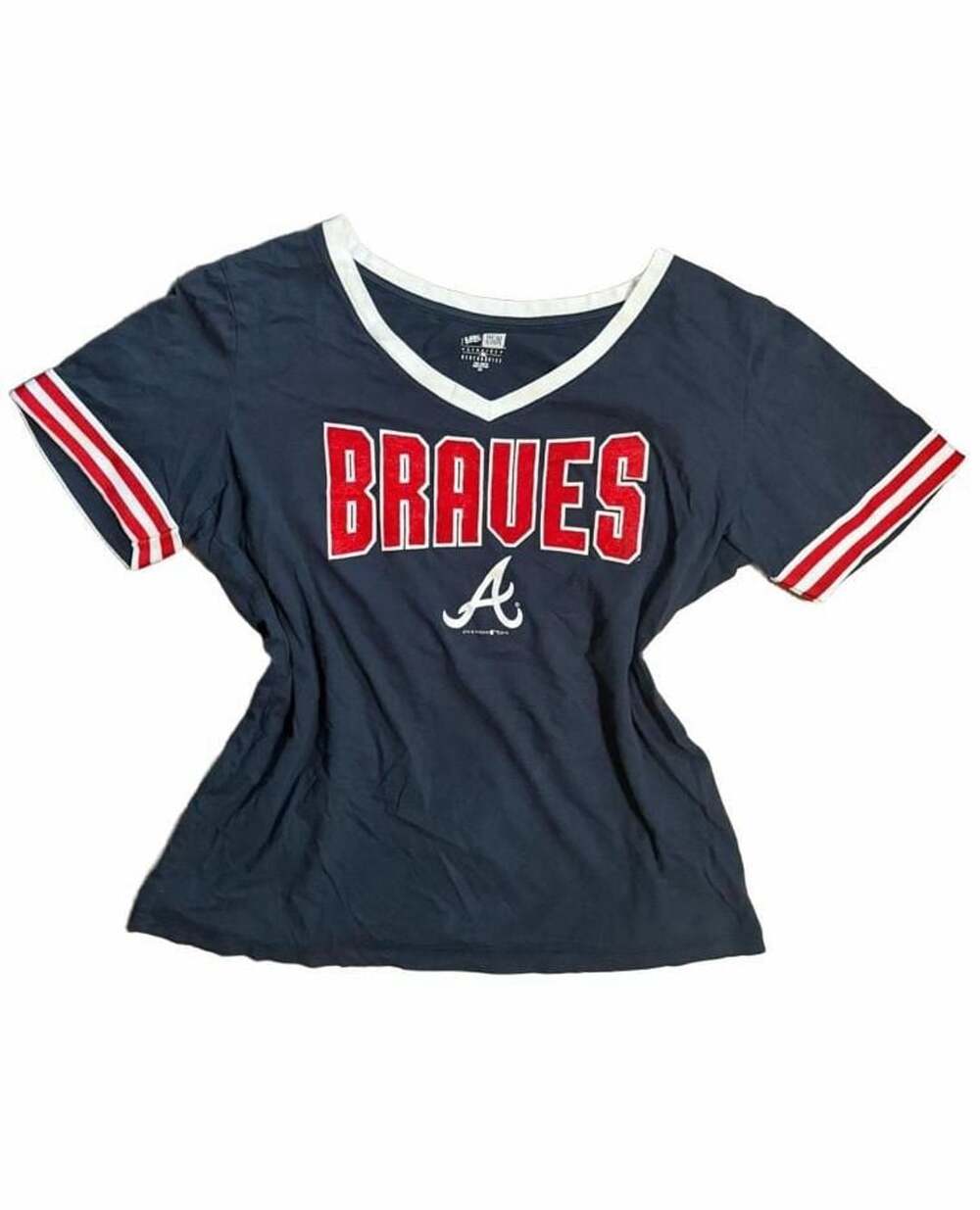 New Era Atlanta Braves Size 2XL Navy Women’s V-Neck T-Shirt